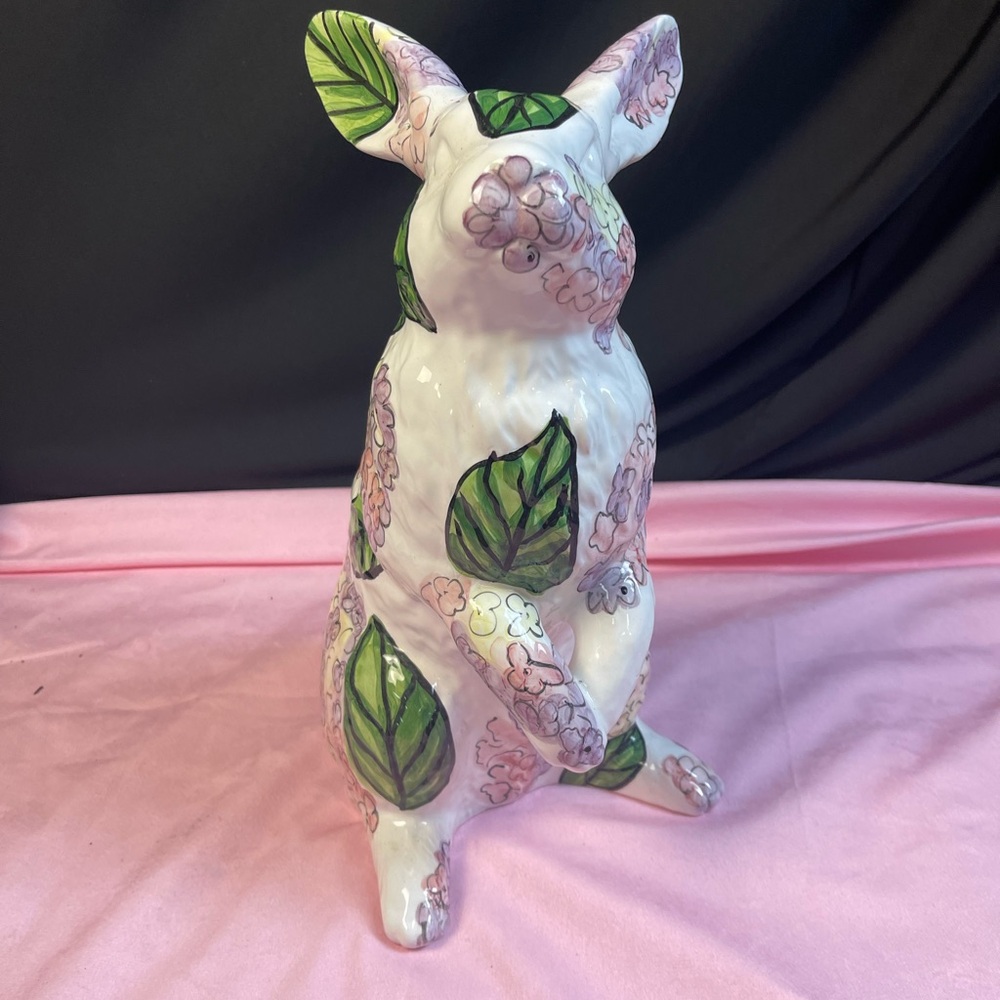 Large Floral Ceramic Rabbit Figurine.